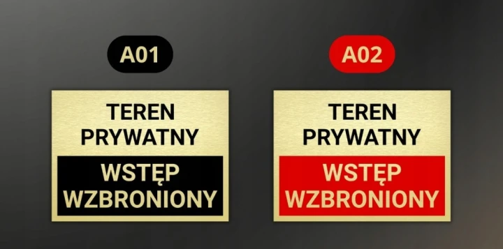 Tabliczka TEREN PRYWATNY WSTĘP WZBRONIONY 40x30cm informacyjna złota DrukUV