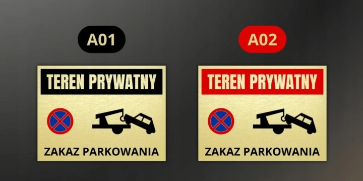Tabliczka TEREN PRYWATNY ZAKAZ PARKOWANIA 40x30cm informacyjna złota DrukUV