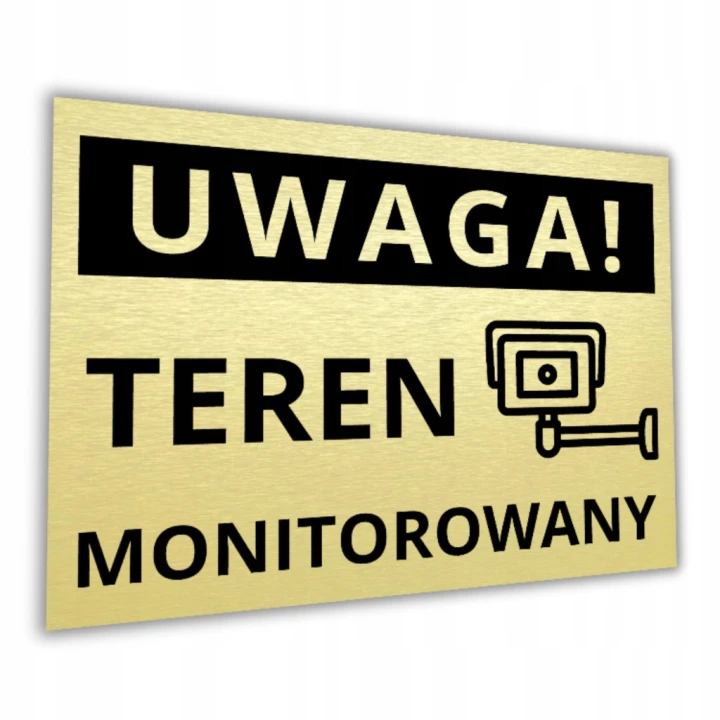 Tabliczka UWAGA TEREN MONITOROWANY 40x30cm kamera złota informacyjna DrukUV