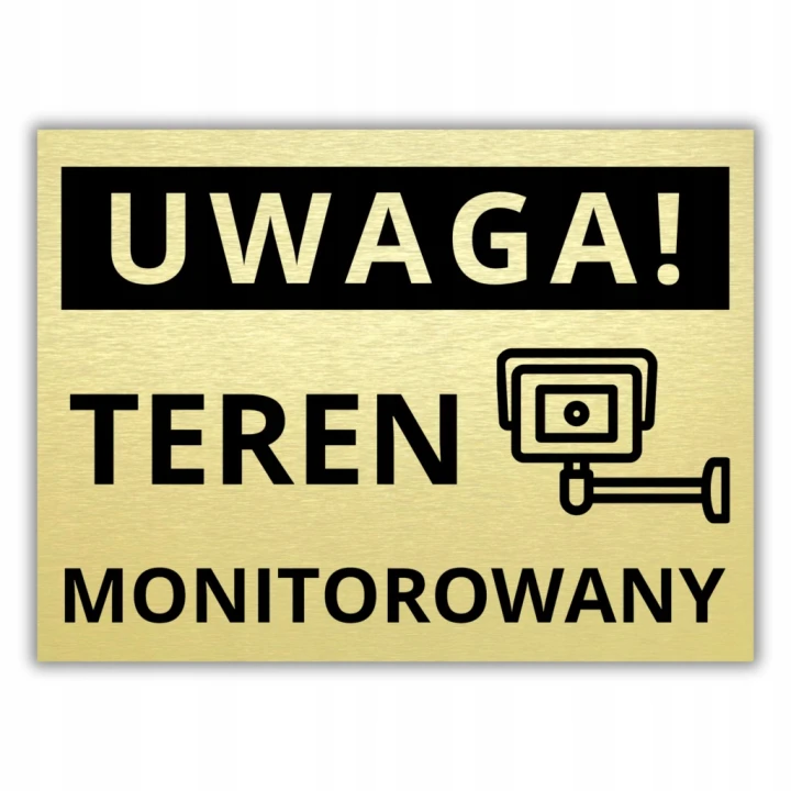 Tabliczka UWAGA TEREN MONITOROWANY 40x30cm kamera złota informacyjna DrukUV