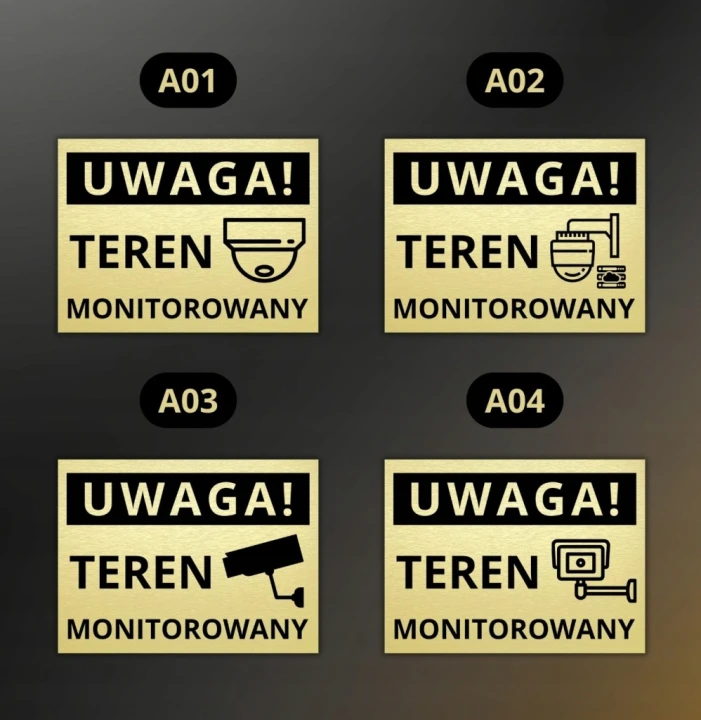 Tabliczka UWAGA TEREN MONITOROWANY 40x30cm kamera złota informacyjna DrukUV