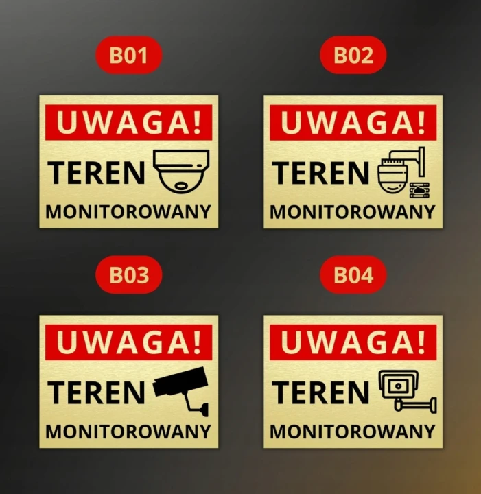 Tabliczka UWAGA TEREN MONITOROWANY 40x30cm kamera złota informacyjna DrukUV