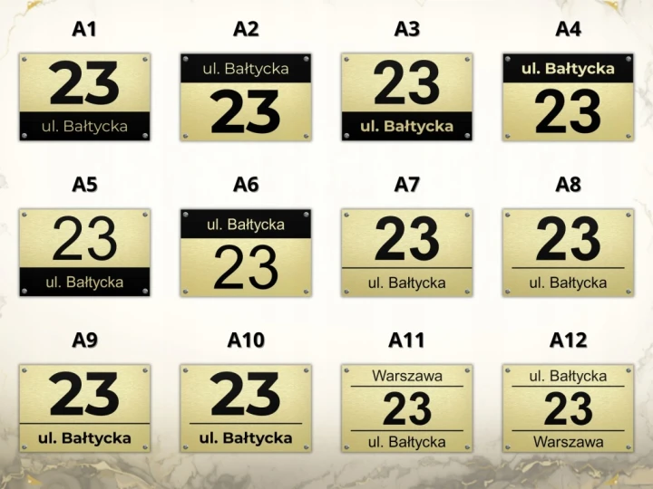 Wytrzymała tabliczka adresowa numer domu nazwa ulicy złota plexi dystanse
