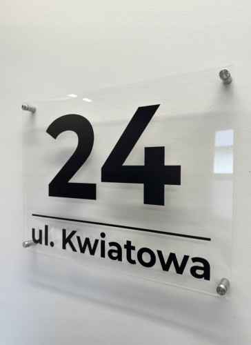 Duża przezroczysta tabliczka adresowa 40x30 numer domu ulica plexi DYSTANSE
