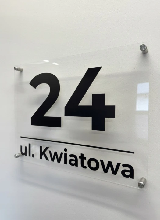 Duża przezroczysta tabliczka adresowa 40x30 numer domu ulica plexi DYSTANSE