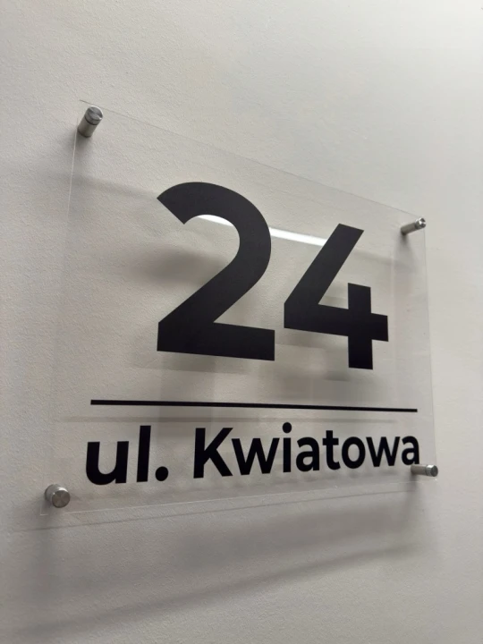 Duża przezroczysta tabliczka adresowa 40x30 numer domu ulica plexi DYSTANSE