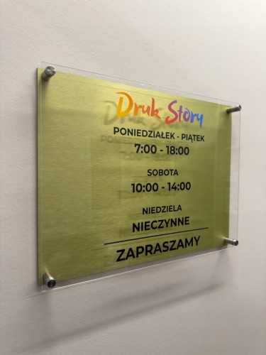 Złota tabliczka 40x30 cm własne logo nazwa godziny pracy otwarcia plexi MIX