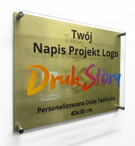 Złota tabliczka 40x30 cm personalizowana projekt reklama logo szyld plexi