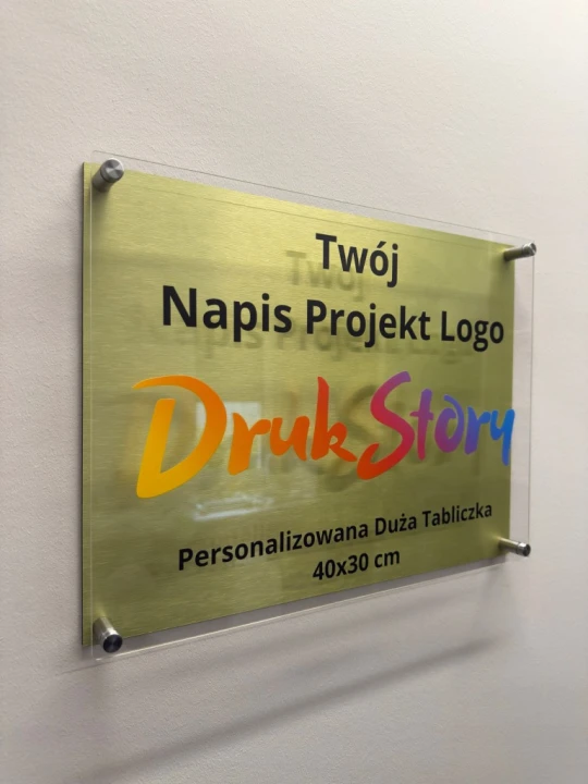Złota tabliczka 40x30 cm personalizowana projekt reklama logo szyld plexi