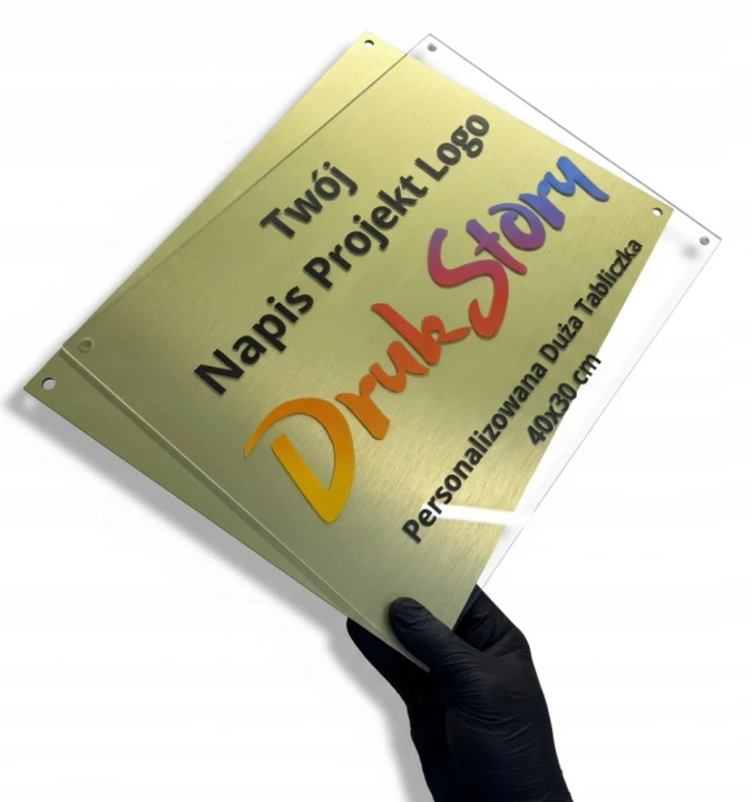 Złota tabliczka 40x30 cm personalizowana projekt reklama logo szyld plexi