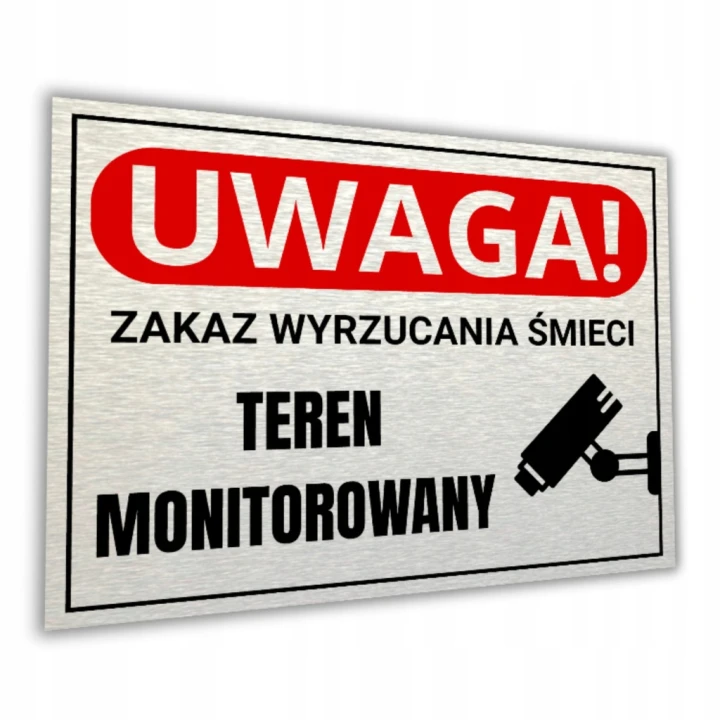 Tabliczka ZAKAZ WYRZUCANIA ŚMIECI TEREN MONITOROWANY 40x30cm aluminium