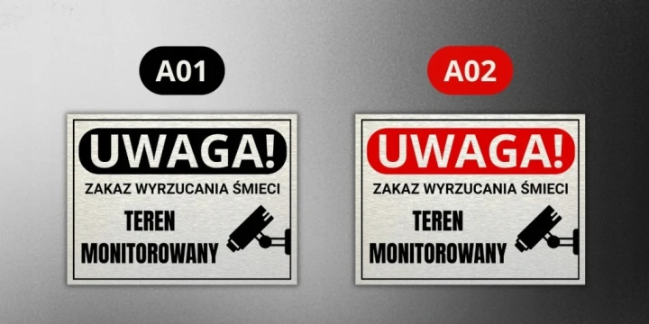Tabliczka ZAKAZ WYRZUCANIA ŚMIECI TEREN MONITOROWANY 40x30cm aluminium