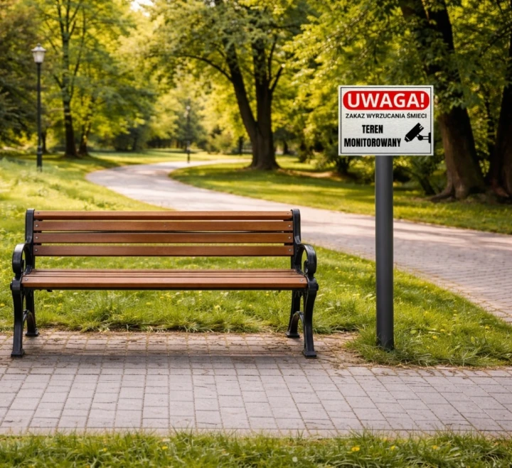 Tabliczka ZAKAZ WYRZUCANIA ŚMIECI TEREN MONITOROWANY 40x30cm aluminium