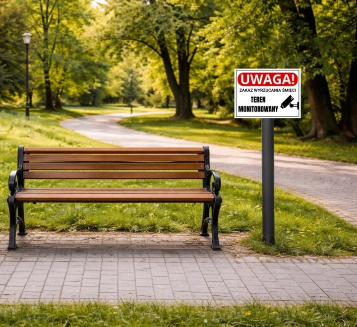 Tabliczka ZAKAZ WYRZUCANIA ŚMIECI TEREN MONITOROWANY 40x30cm Druk UV PCV