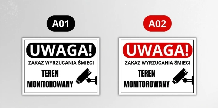 Tabliczka ZAKAZ WYRZUCANIA ŚMIECI TEREN MONITOROWANY 40x30cm Druk UV PCV
