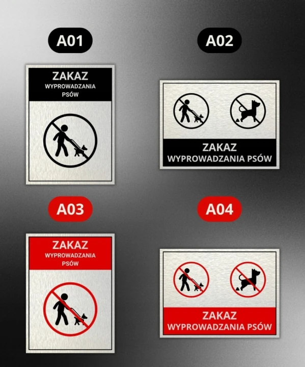 Tabliczka ZAKAZ WYPROWADZANIA PSÓW 40x30cm informacyjna druk UV aluminium