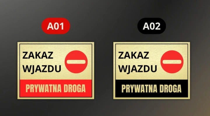 Tabliczka ZAKAZ WJAZDU PRYWATNA DROGA 40x30cm informacyjna złota drukUV