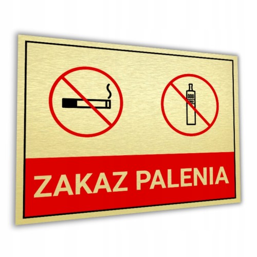 Tabliczka ZAKAZ PALENIA 40x30cm informacyjna złota szczotkowana Druk UV