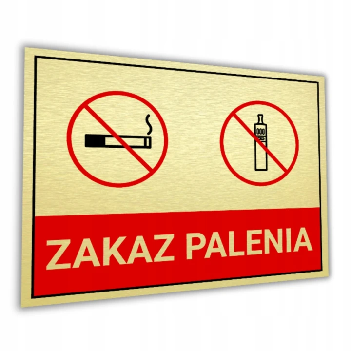 Tabliczka ZAKAZ PALENIA 40x30cm informacyjna złota szczotkowana Druk UV