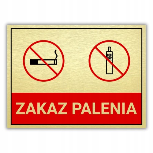 Tabliczka ZAKAZ PALENIA 40x30cm informacyjna złota szczotkowana Druk UV