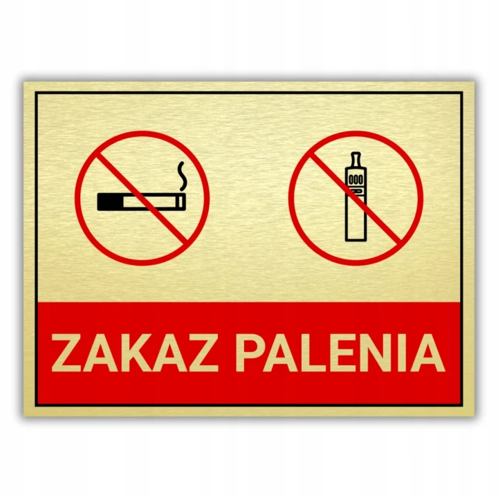 Tabliczka ZAKAZ PALENIA 40x30cm informacyjna złota szczotkowana Druk UV