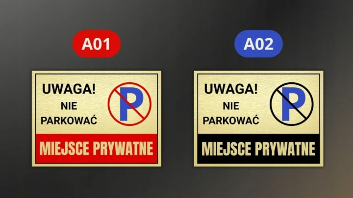 Duża Tabliczka UWAGA NIE PARKOWAĆ MIEJSCE PRYWATNE 40x30cm złota DRUK UV