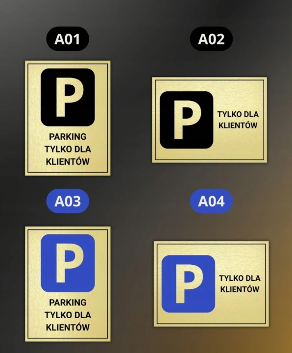 Tabliczka PARKING TYLKO DLA KLIENTÓW 40x30cm złota informacyjna druk UV