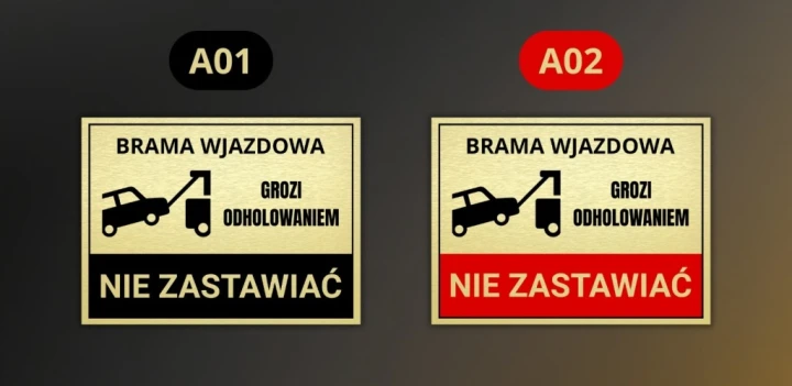 Duża Tabliczka BRAMA WJAZDOWA NIE ZASTAWIAĆ 40x30cm złota informacyjna