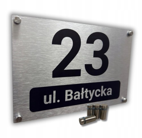 Tabliczka adresowa numer domu 30x20 cm aluminium personalizowana dystanse