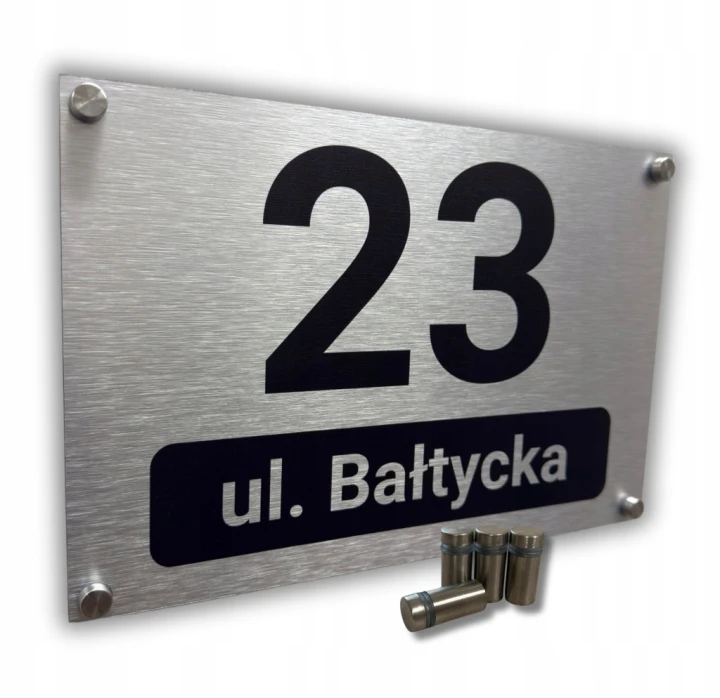 Tabliczka adresowa numer domu 30x20 cm aluminium personalizowana dystanse
