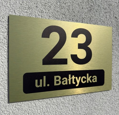 Złota tabliczka adresowa na dom 30x20 numer ulica miasto aluminium ZESTAW