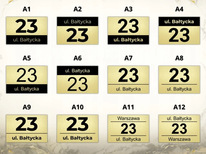 Złota tabliczka adresowa na dom 30x20 numer ulica miasto aluminium ZESTAW