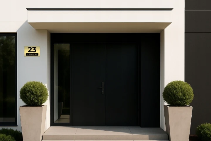Złota tabliczka adresowa na dom 30x20 numer ulica miasto aluminium ZESTAW
