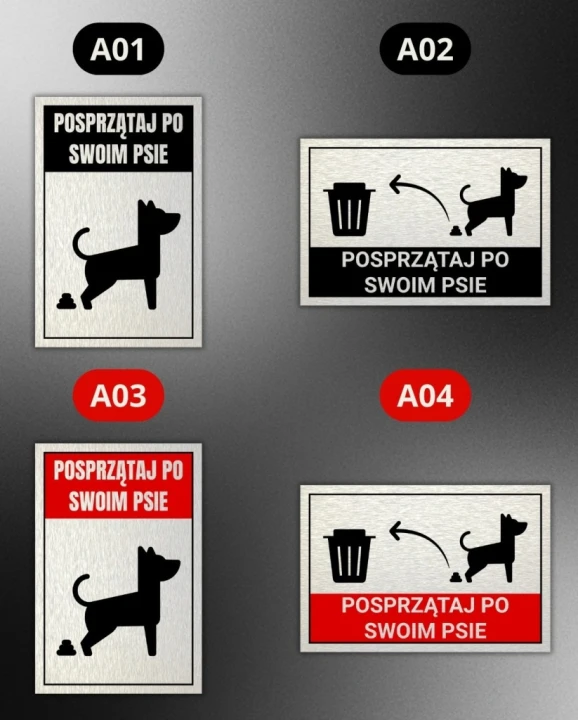 Tabliczka POSPRZĄTAJ PO SWOIM PSIE 30x20cm informacyjna aluminium druk UV