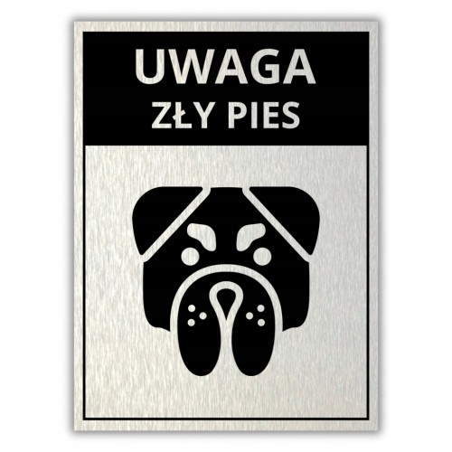 Duża Tabliczka UWAGA ZŁY PIES 40x30cm informacyjna druk UV aluminium