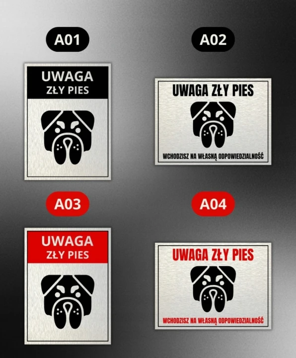 Duża Tabliczka UWAGA ZŁY PIES 40x30cm informacyjna druk UV aluminium