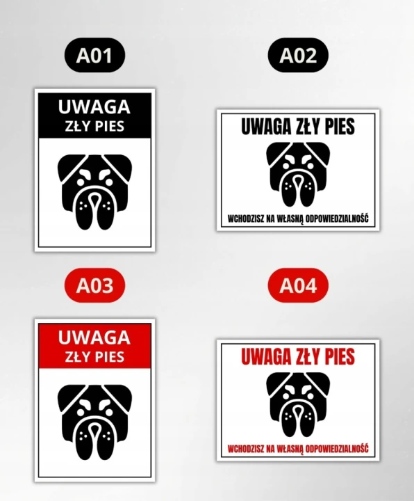 Duża Tabliczka UWAGA ZŁY PIES 40x30cm PCV 3MM informacyjna druk UV