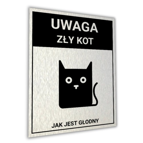 Duża Tabliczka UWAGA ZŁY KOT 40x30cm informacyjna druk UV aluminium