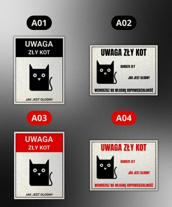 Duża Tabliczka UWAGA ZŁY KOT 40x30cm informacyjna druk UV aluminium