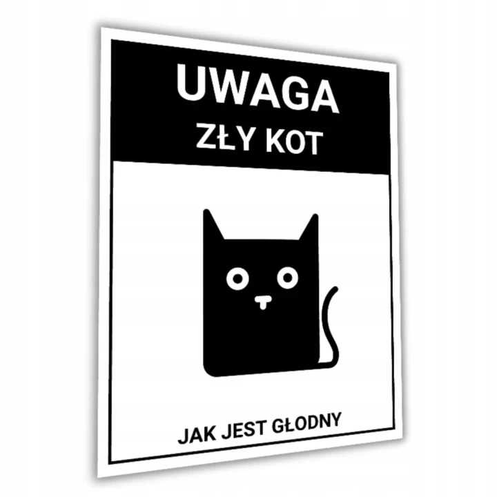 Duża Tabliczka UWAGA ZŁY KOT 40x30cm PCV 3MM informacyjna druk UV